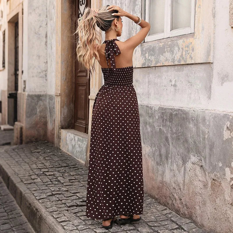Summer Polka Dot Maxi Dress – Backless Deep V Neck for Chic Warm-Weather Occasions 2