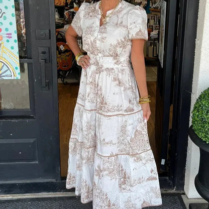 Summer Print Maxi Dress – Relaxed Fit V-Neck A-Line Style for Warm-Weather Outings 2