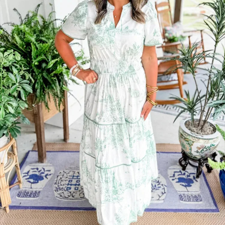 Summer Print Maxi Dress – Relaxed Fit V-Neck A-Line Style for Warm-Weather Outings 3