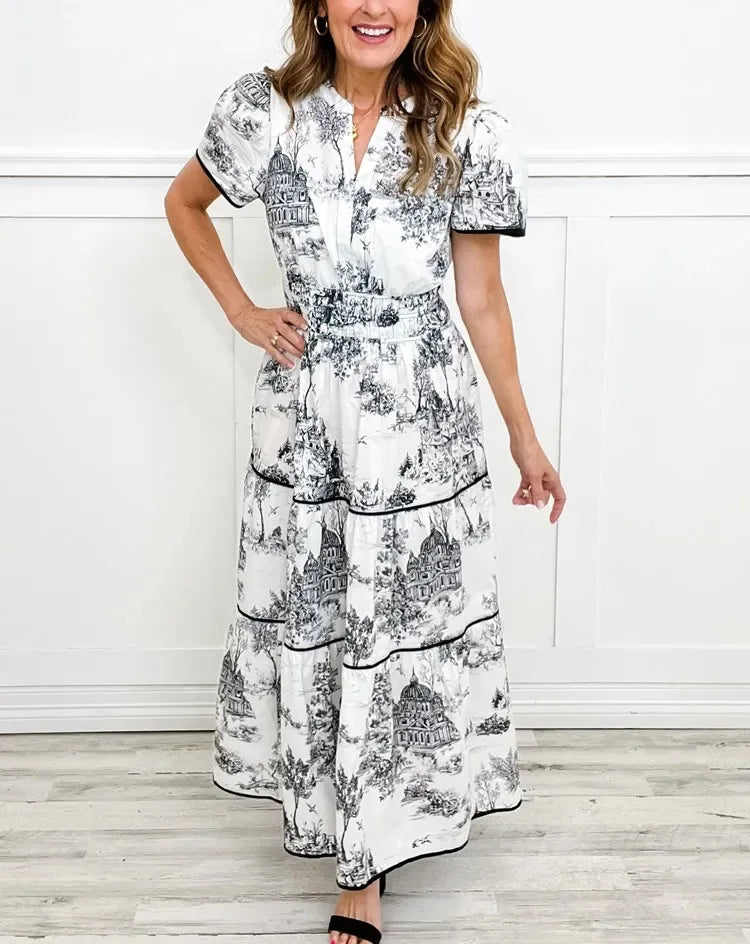 Summer Print Maxi Dress – Relaxed Fit V-Neck A-Line Style for Warm-Weather Outings 7