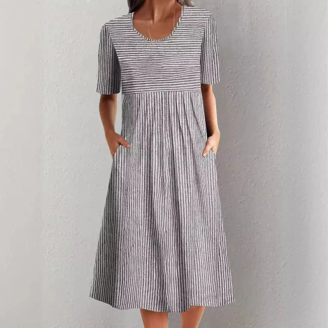 Summer Stripe Midi Dress – Casual O-Neck with Pockets for Effortless Warm Weather Style 3