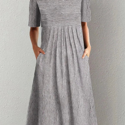 Summer Stripe Midi Dress – Casual O-Neck with Pockets for Effortless Warm Weather Style 4