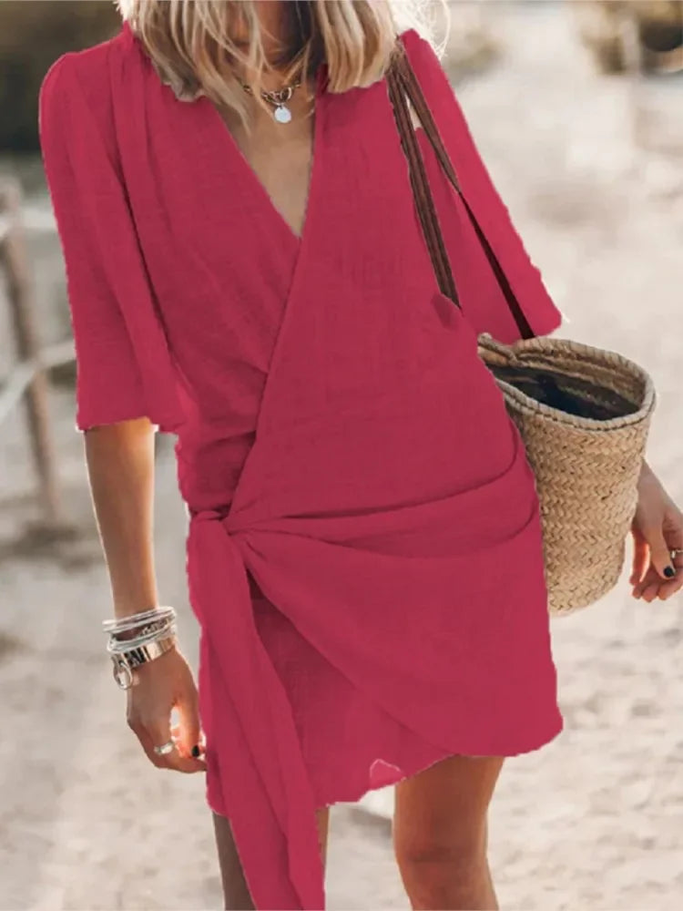 Summer V-Neck Dress – Chic Lace-Up Design for Versatile Occasions 6