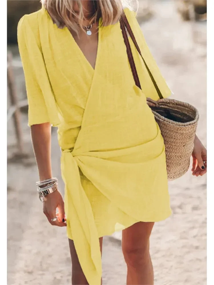 Summer V-Neck Dress – Chic Lace-Up Design for Versatile Occasions 7