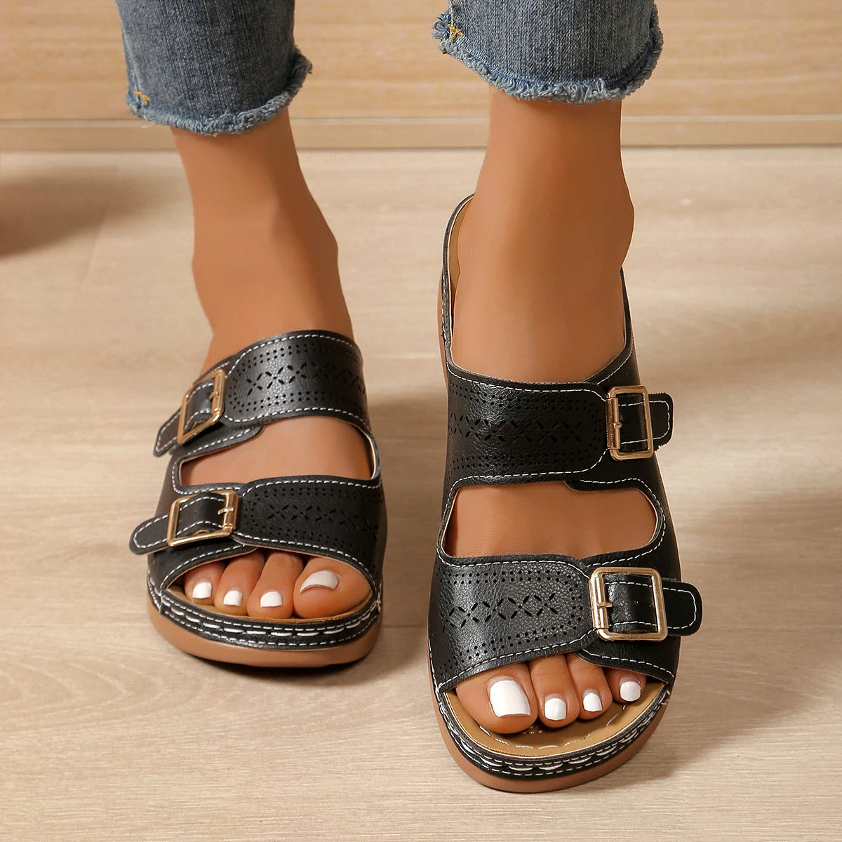 Summer Wedge Slippers – Open Toe Comfort for Casual Outings 0