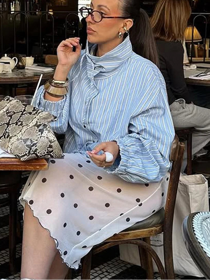 TTQV Fashion Stripe Print Women's Shirt 2026 Spring Turtleneck Long Sleeve Shirts Elegant Classic Top Female Clothing Streetwear 2
