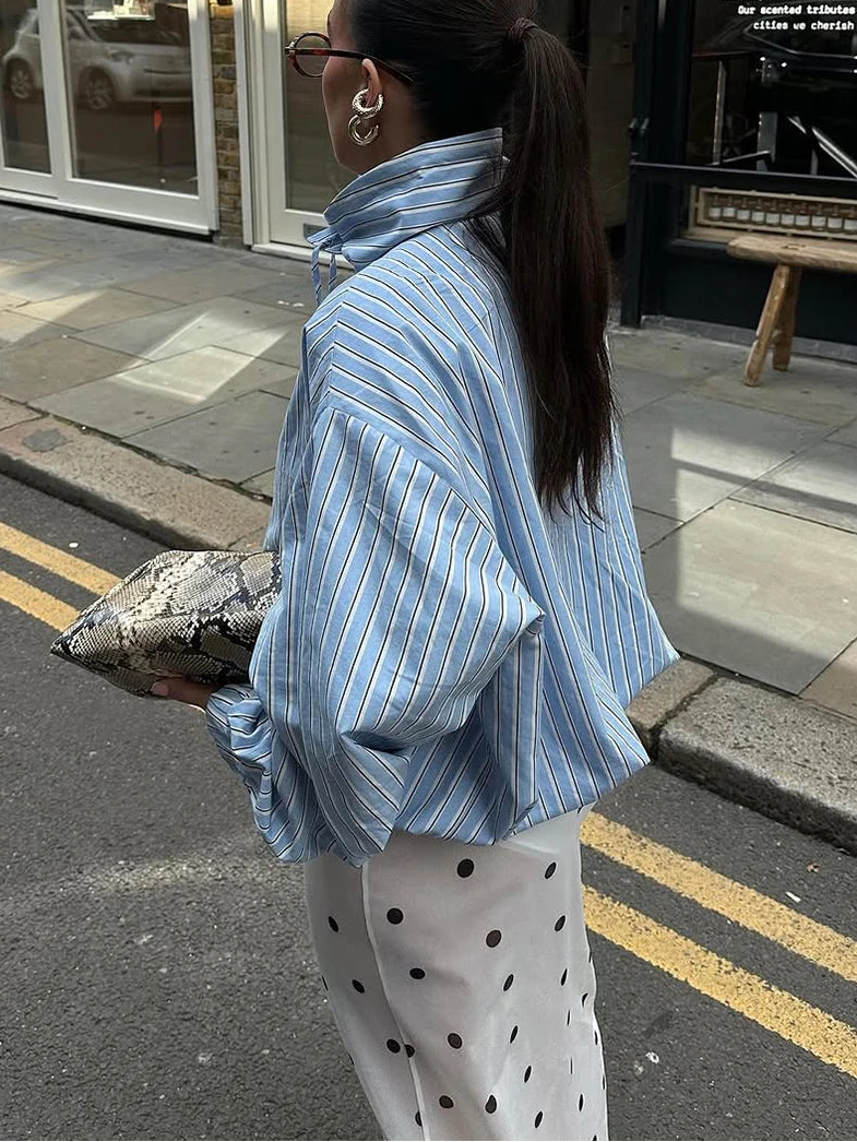 TTQV Fashion Stripe Print Women's Shirt 2026 Spring Turtleneck Long Sleeve Shirts Elegant Classic Top Female Clothing Streetwear 3