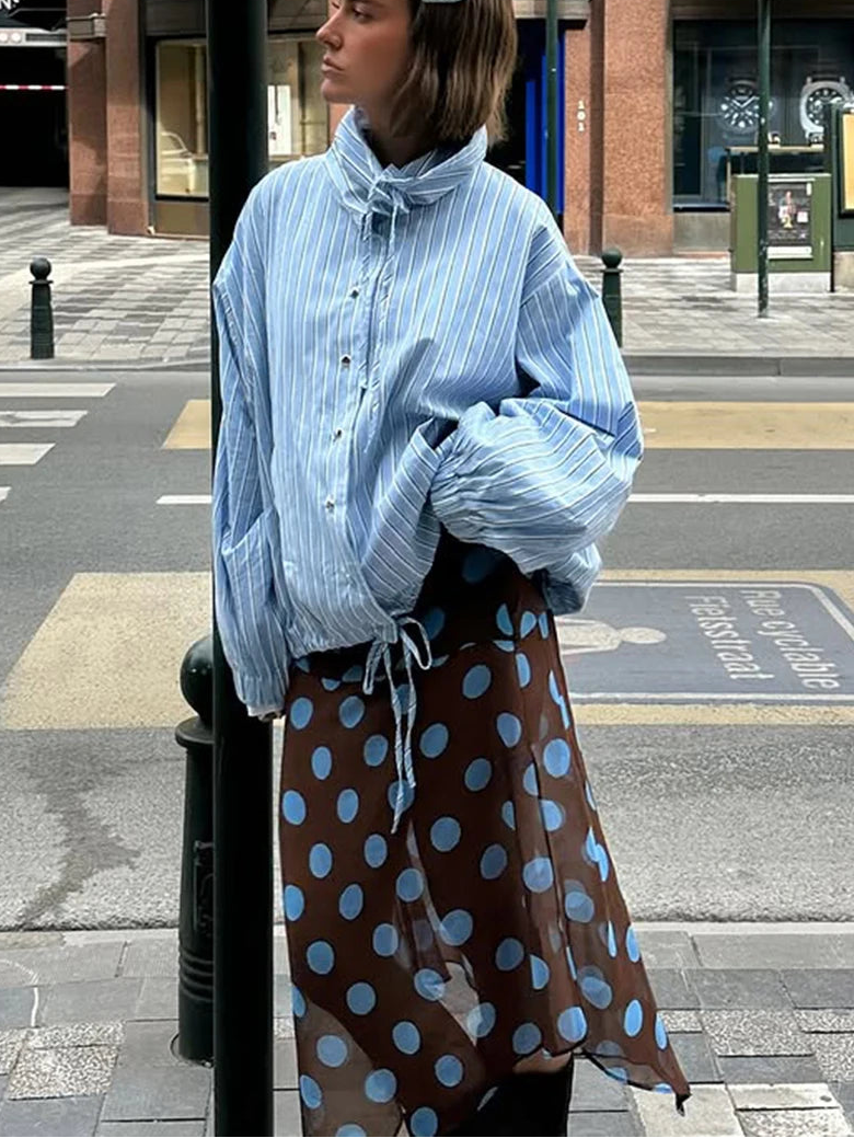 TTQV Fashion Stripe Print Women's Shirt 2026 Spring Turtleneck Long Sleeve Shirts Elegant Classic Top Female Clothing Streetwear 5