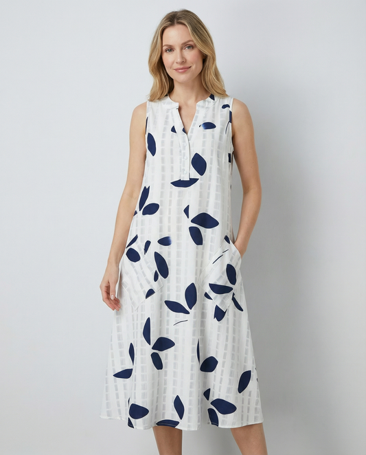 Tessa Leaf Print Maxi Dress – Stylish V-Neck Sleeveless Summer Outfit 1