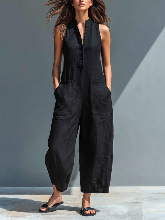 Thalia | Women's Sleeveless Mandarin Collar Jumpsuit 1