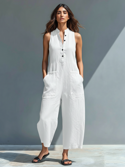 Thalia | Women's Sleeveless Mandarin Collar Jumpsuit 6