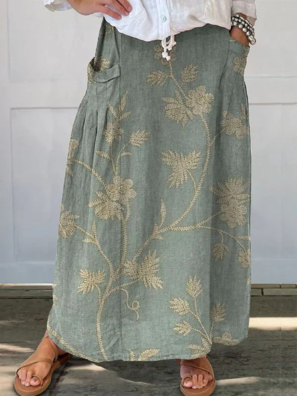 Trexie™ | Retro Floral Art Elastic waistband Pocket Skirt 0