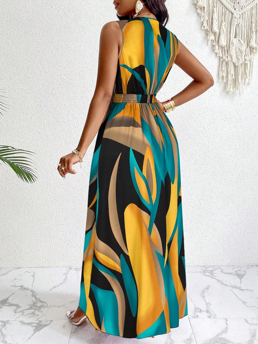 Tropical V-Neck Maxi Dress – Vibrant Print for Summer Outings 1