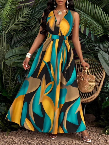 Tropical V-Neck Maxi Dress – Vibrant Print for Summer Outings 4