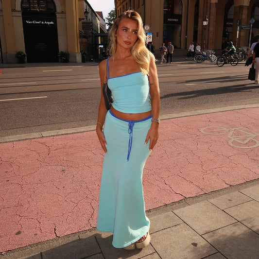 Two Piece Maxi Set – Casual Chic Crop Top and Skirt Set for Women 1