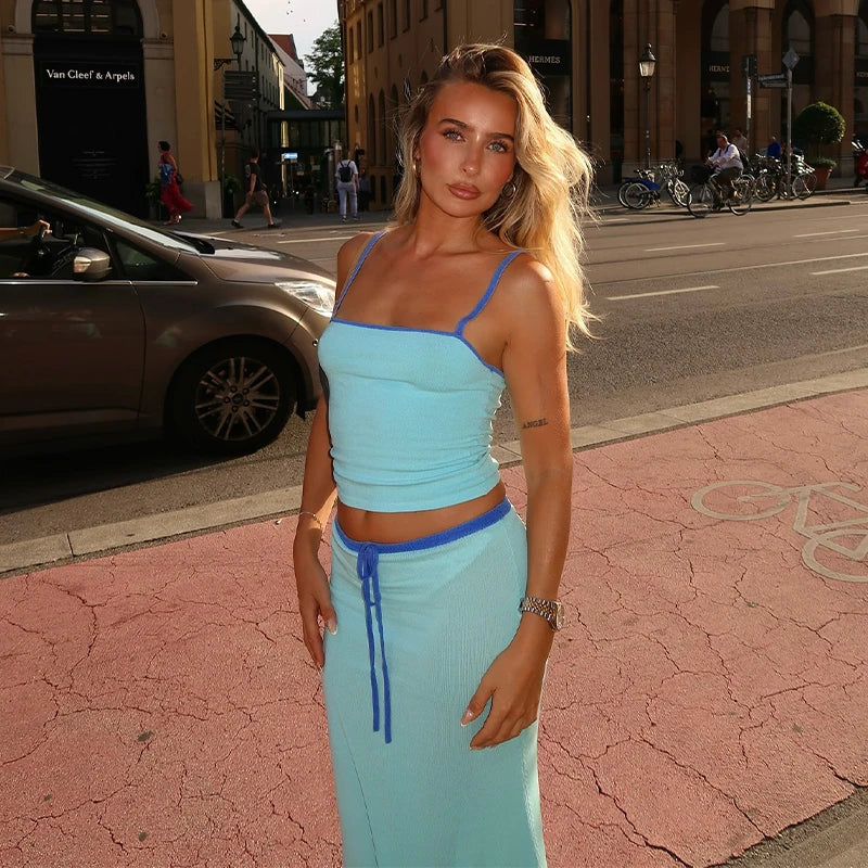 Two Piece Maxi Set – Casual Chic Crop Top and Skirt Set for Women 2