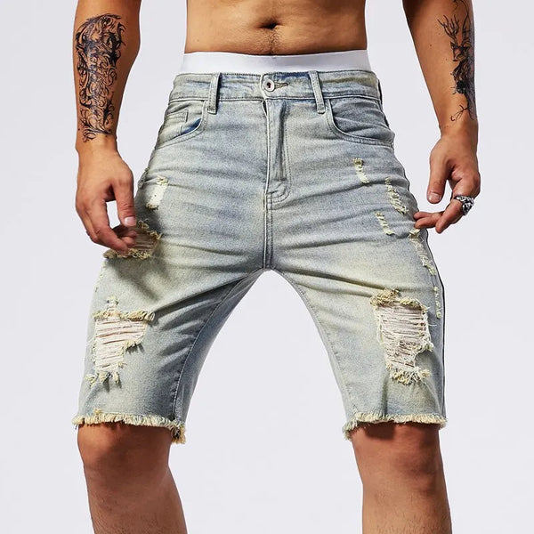 Urban Ripped Denim Shorts – Stylish Stretch Fit for Summer Adventures
