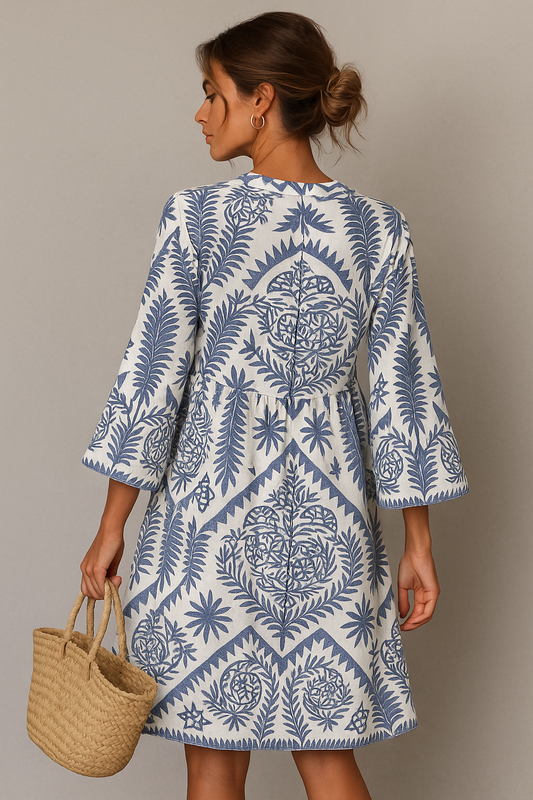 V-Neck Boho Pattern Midi Dress 1
