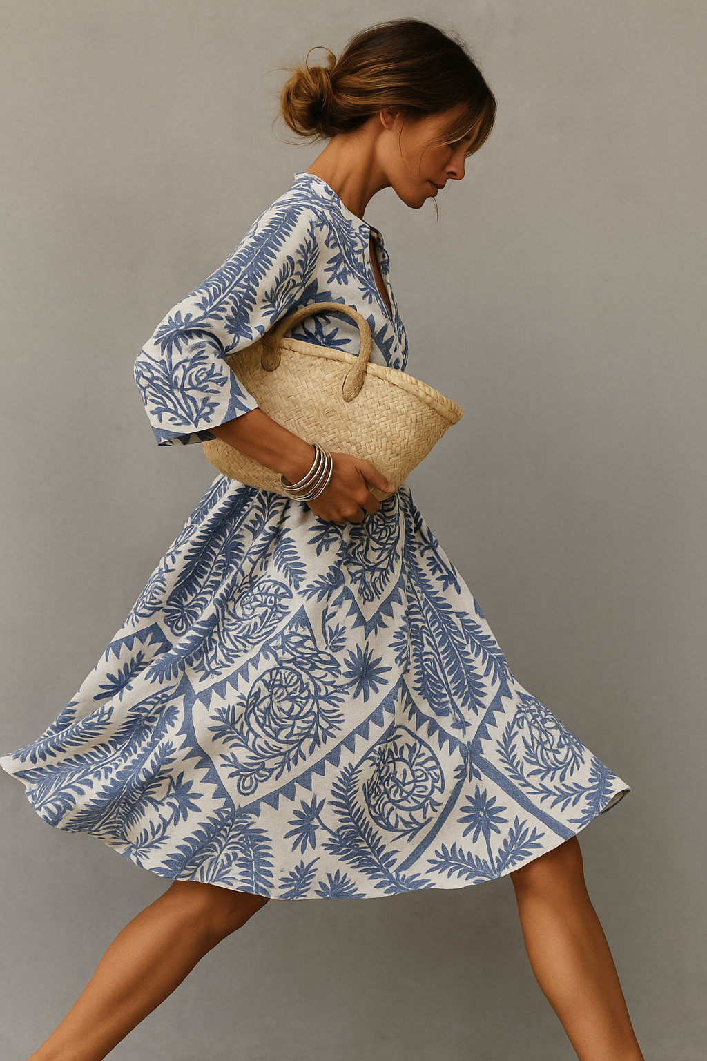 V-Neck Boho Pattern Midi Dress 2