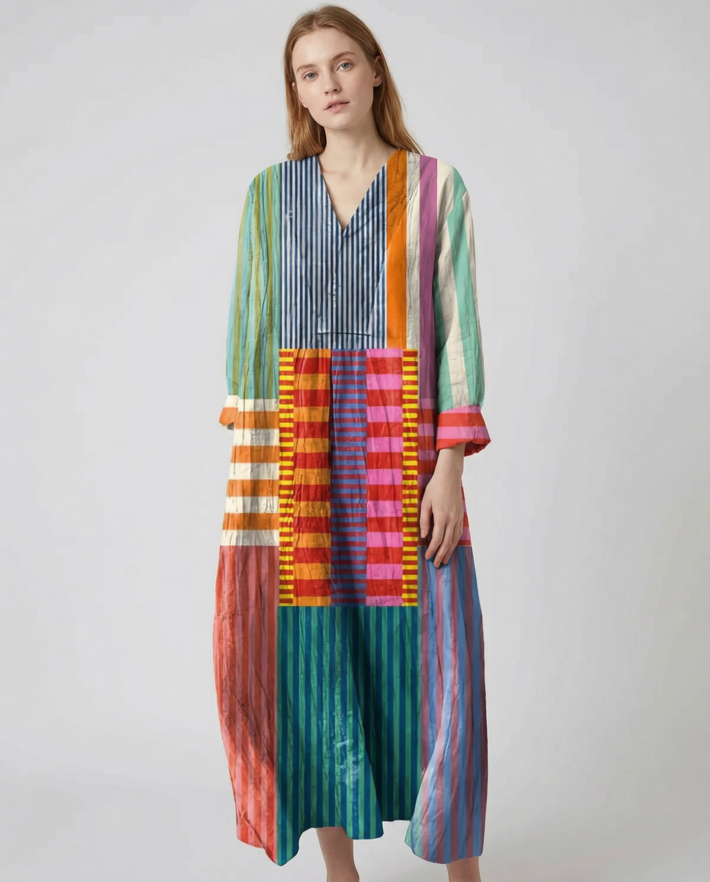 V-Neck Shirt Dress – Elegant Casual Style for Spring & Autumn 2