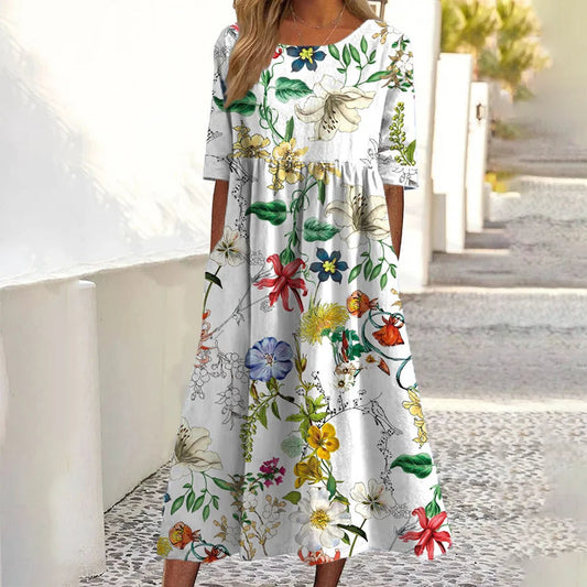 Vibrant Printed Summer Dress – Casual Mid-Calf A-Line for Everyday Elegance 0