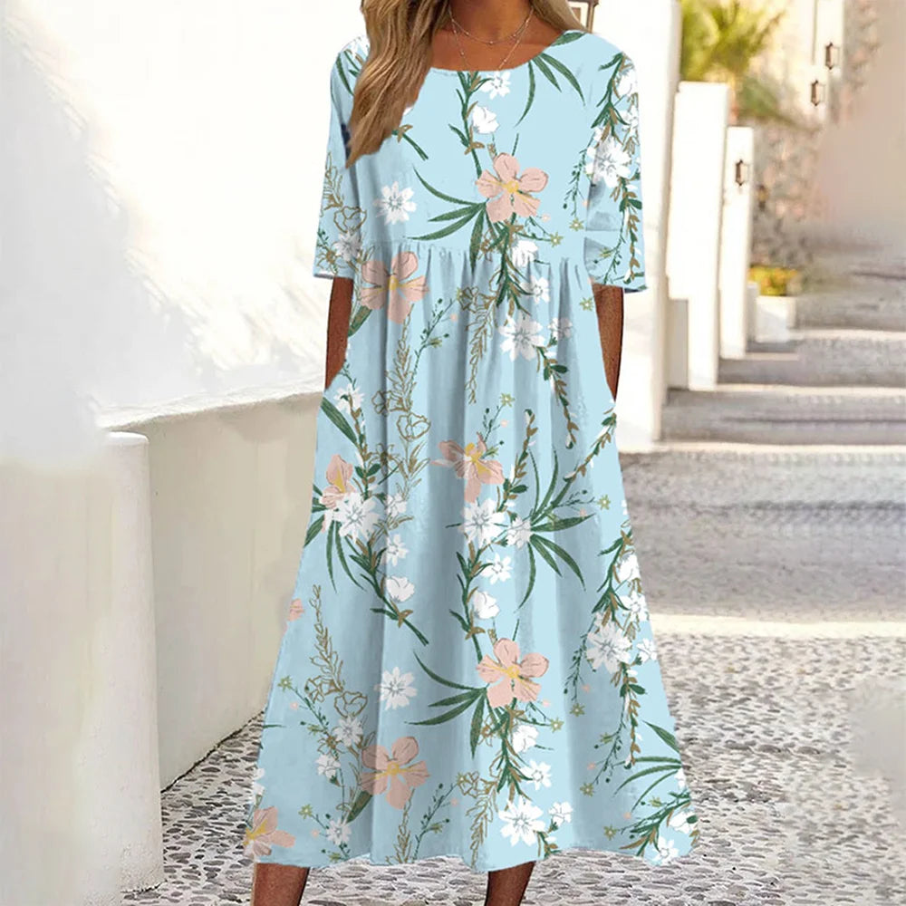 Vibrant Printed Summer Dress – Casual Mid-Calf A-Line for Everyday Elegance 1