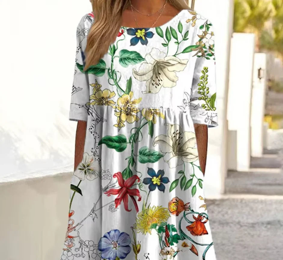 Vibrant Printed Summer Dress – Casual Mid-Calf A-Line for Everyday Elegance 2