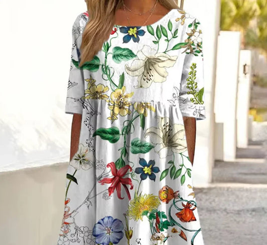 Vibrant Printed Summer Dress – Casual Mid-Calf A-Line for Everyday Elegance 2