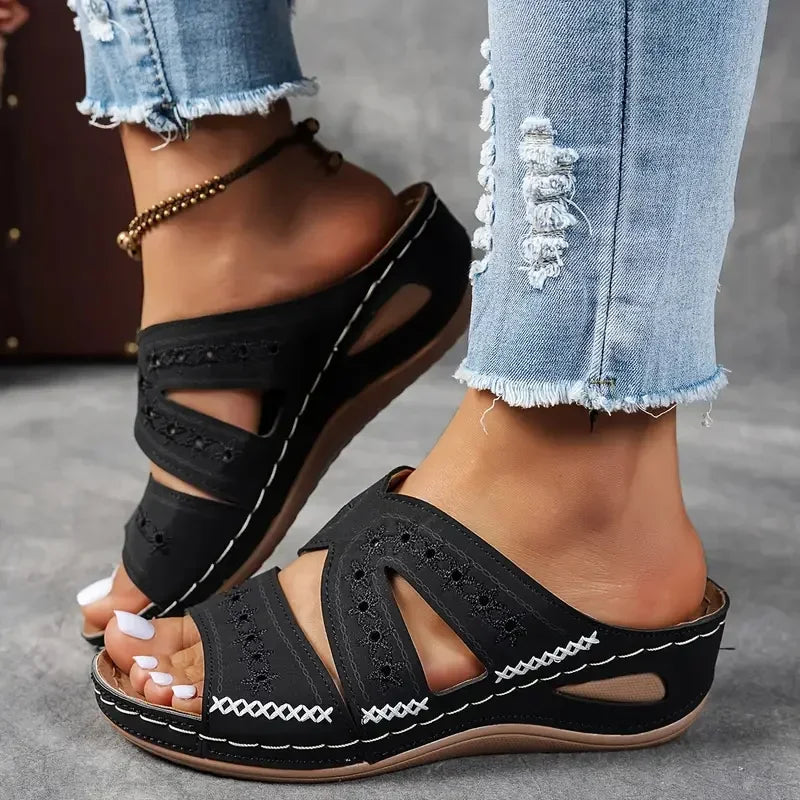 Vintage Charm Wedge Sandals – Stylish Open Toe Comfort Footwear 0