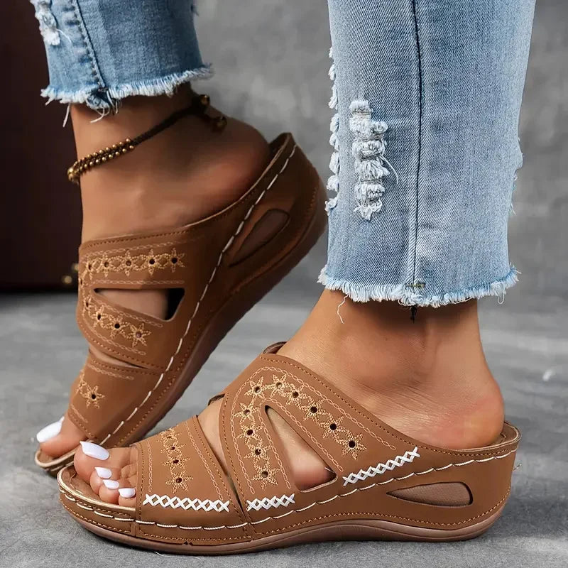 Vintage Charm Wedge Sandals – Stylish Open Toe Comfort Footwear 1