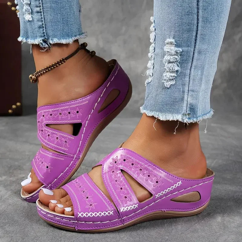 Vintage Charm Wedge Sandals – Stylish Open Toe Comfort Footwear 2
