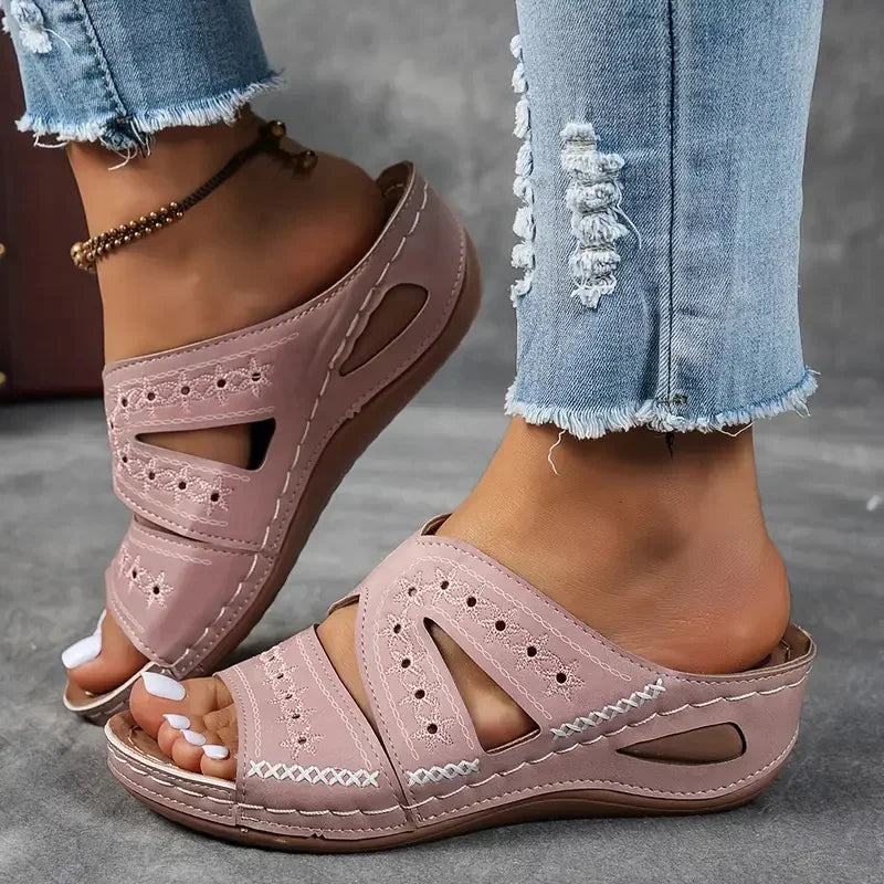 Vintage Charm Wedge Sandals – Stylish Open Toe Comfort Footwear 4