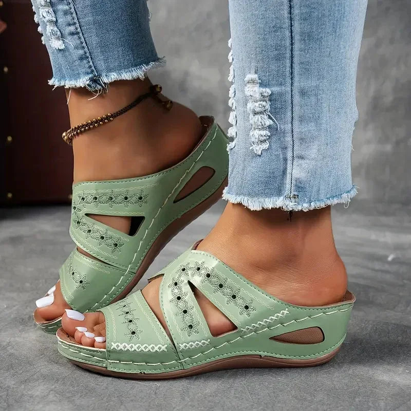 Vintage Charm Wedge Sandals – Stylish Open Toe Comfort Footwear 5