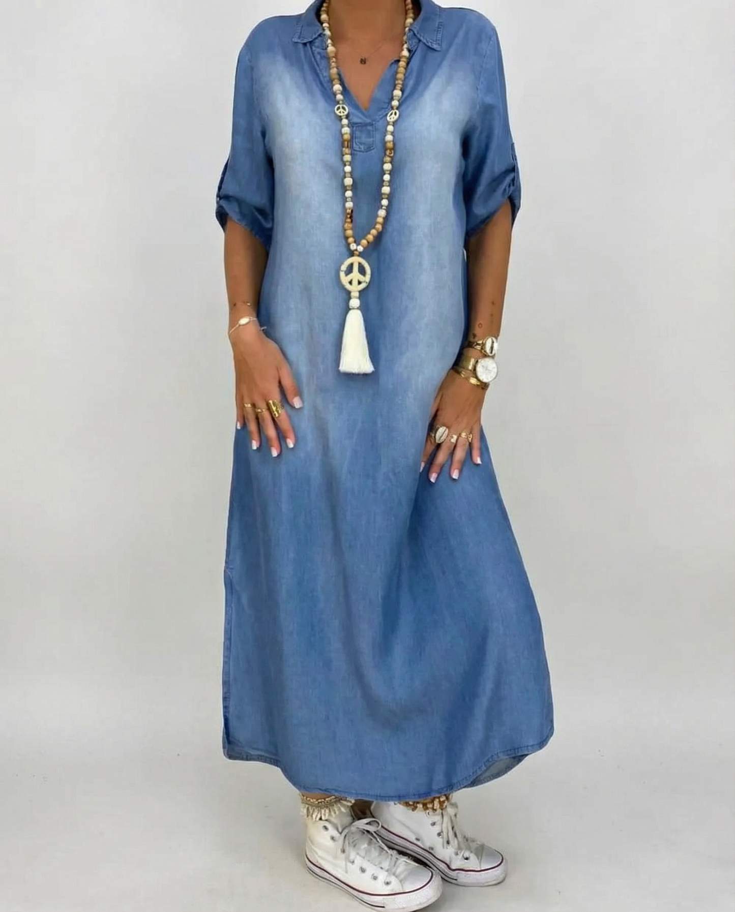 Vintage Denim Dress – Relaxed Fit with Modern Side Slits for Effortless Summer Style 0