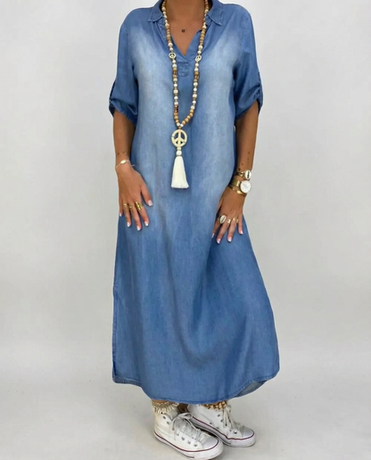 Vintage Denim Dress – Relaxed Fit with Modern Side Slits for Effortless Summer Style 0