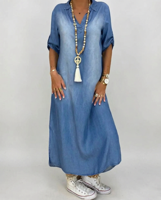 Vintage Denim Dress – Relaxed Fit with Modern Side Slits for Effortless Summer Style 0