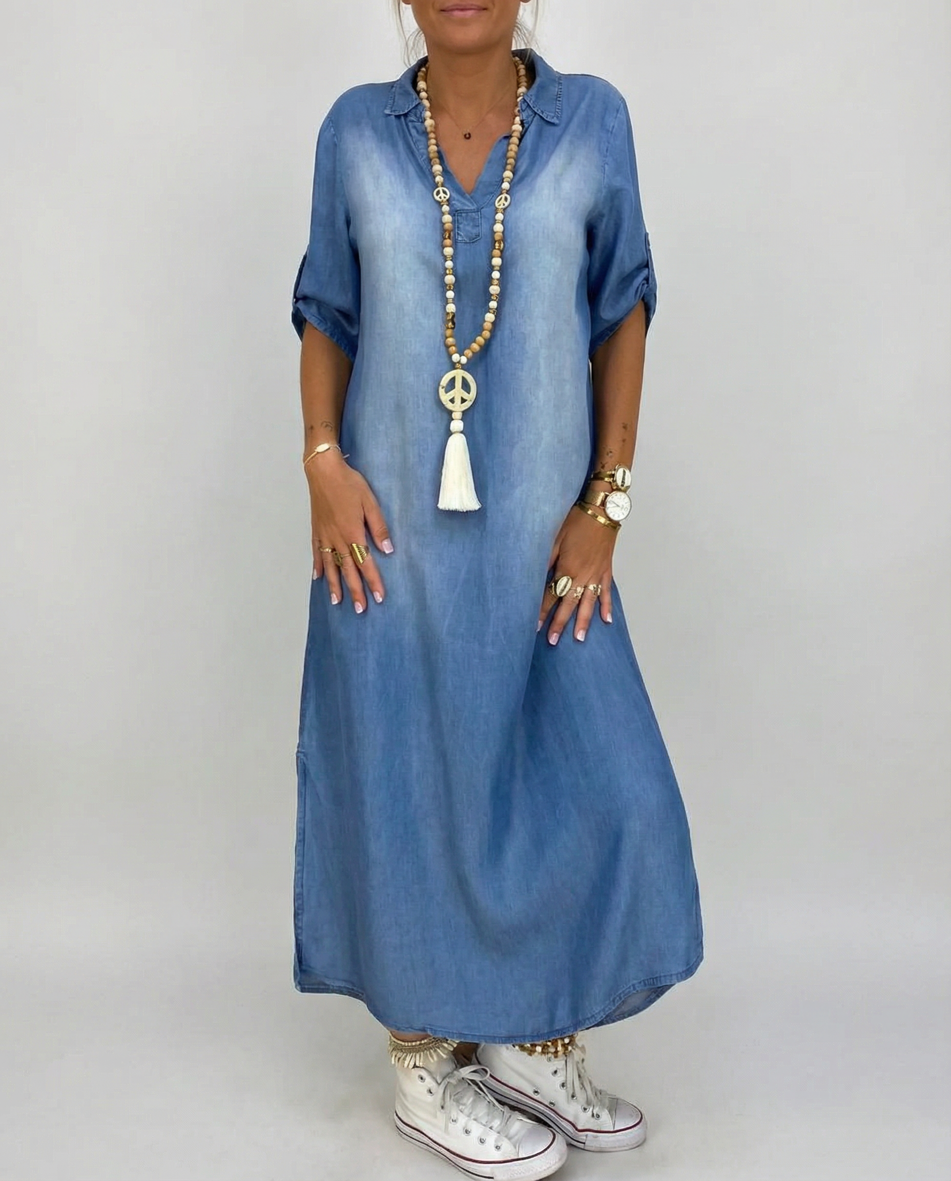 Vintage Denim Dress – Relaxed Fit with Modern Side Slits for Effortless Summer Style 1