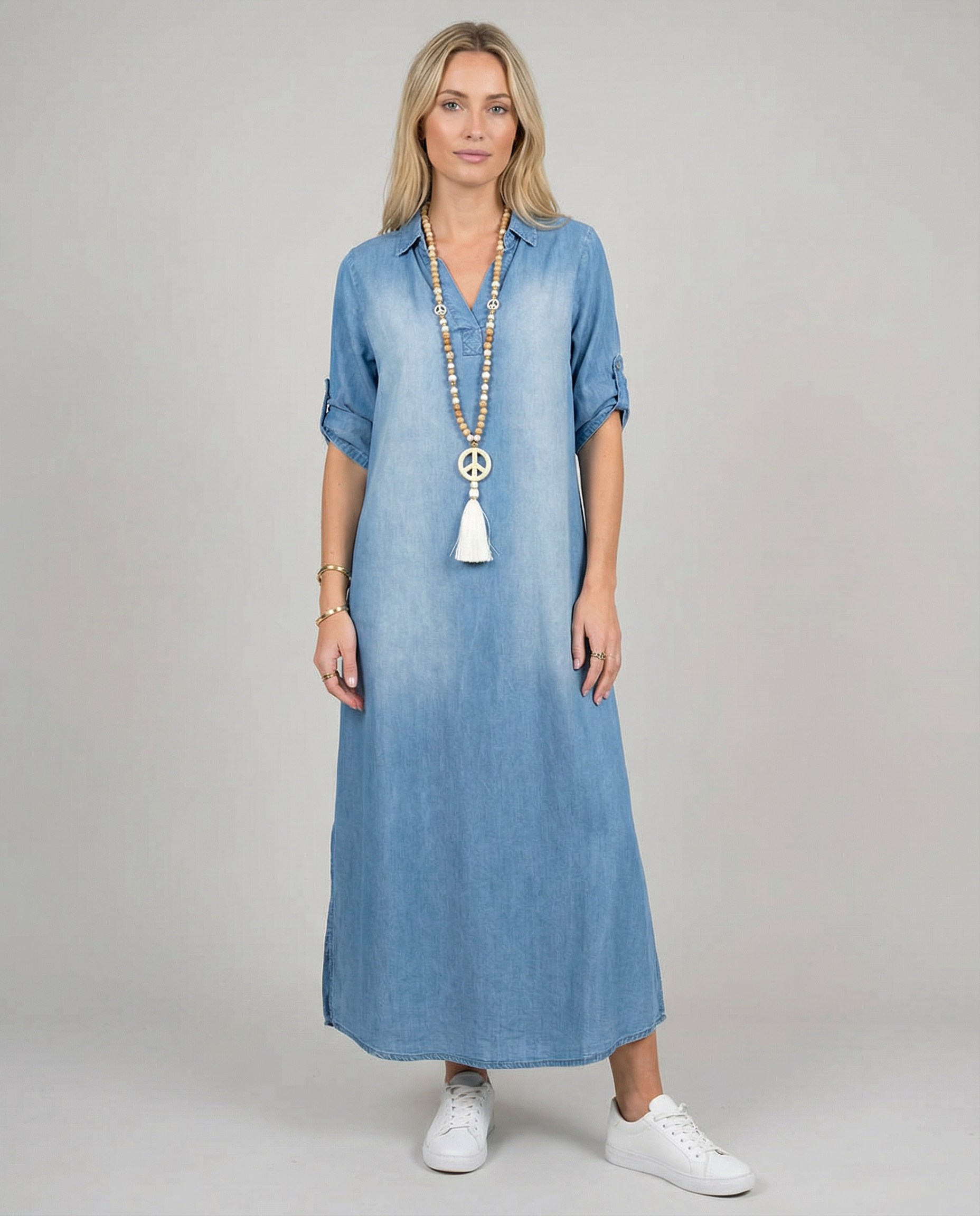 Vintage Denim Dress – Relaxed Fit with Modern Side Slits for Effortless Summer Style 2