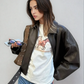 Vintage Faux Leather Bomber Jacket 1