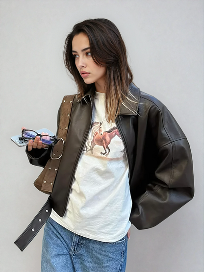 Vintage Faux Leather Bomber Jacket 1