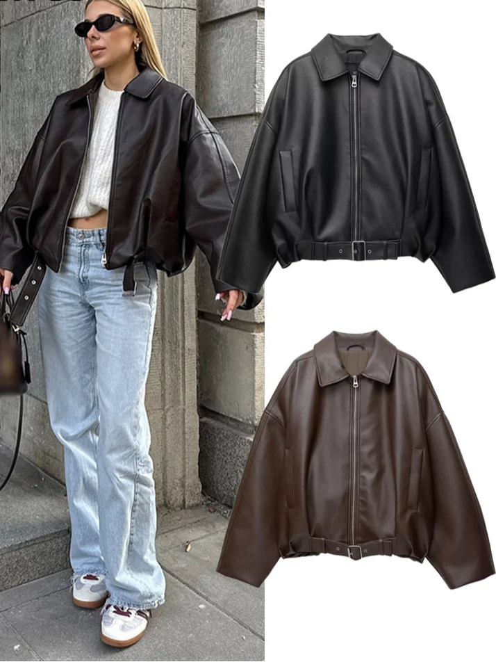 Vintage Faux Leather Bomber Jacket 2