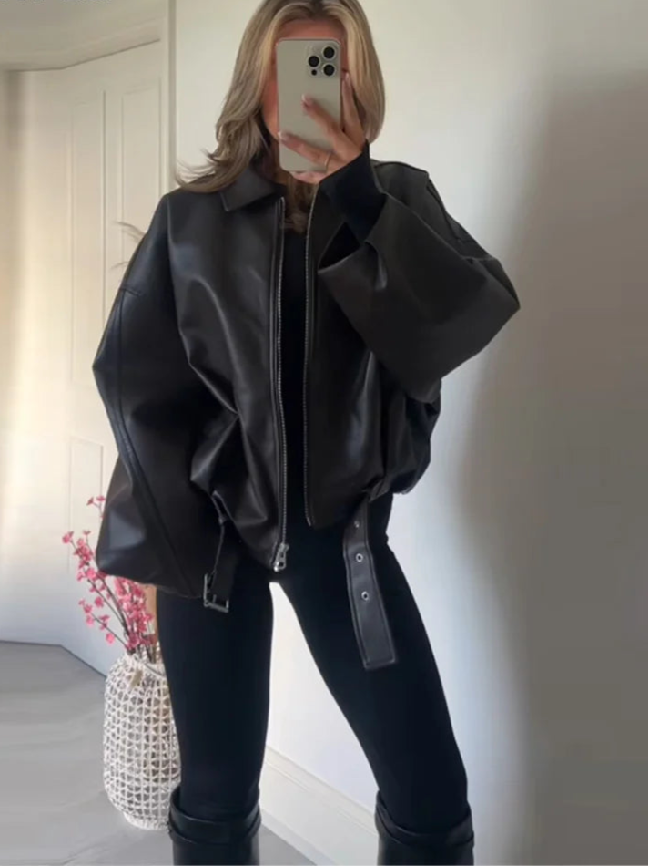 Vintage Faux Leather Bomber Jacket 3