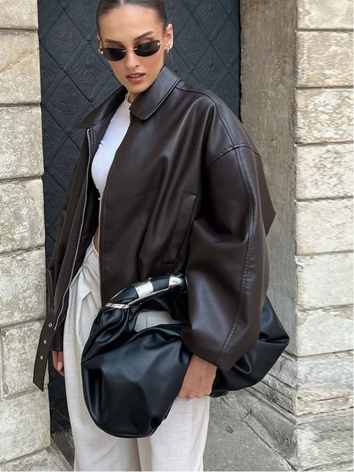 Vintage Faux Leather Bomber Jacket 4