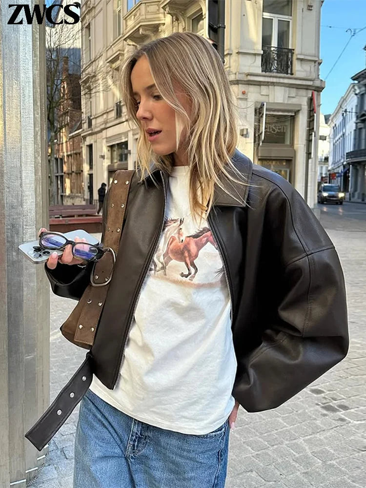 Vintage Faux Leather Bomber Jacket 7