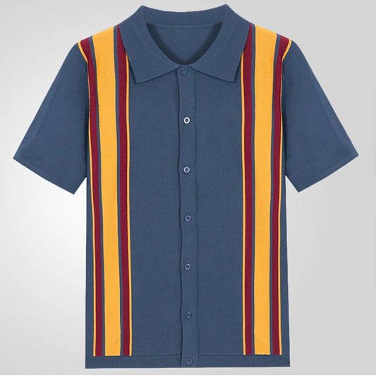 Vintage Knit Polo Shirt – Unique Patchwork Design for Casual Elegance 1