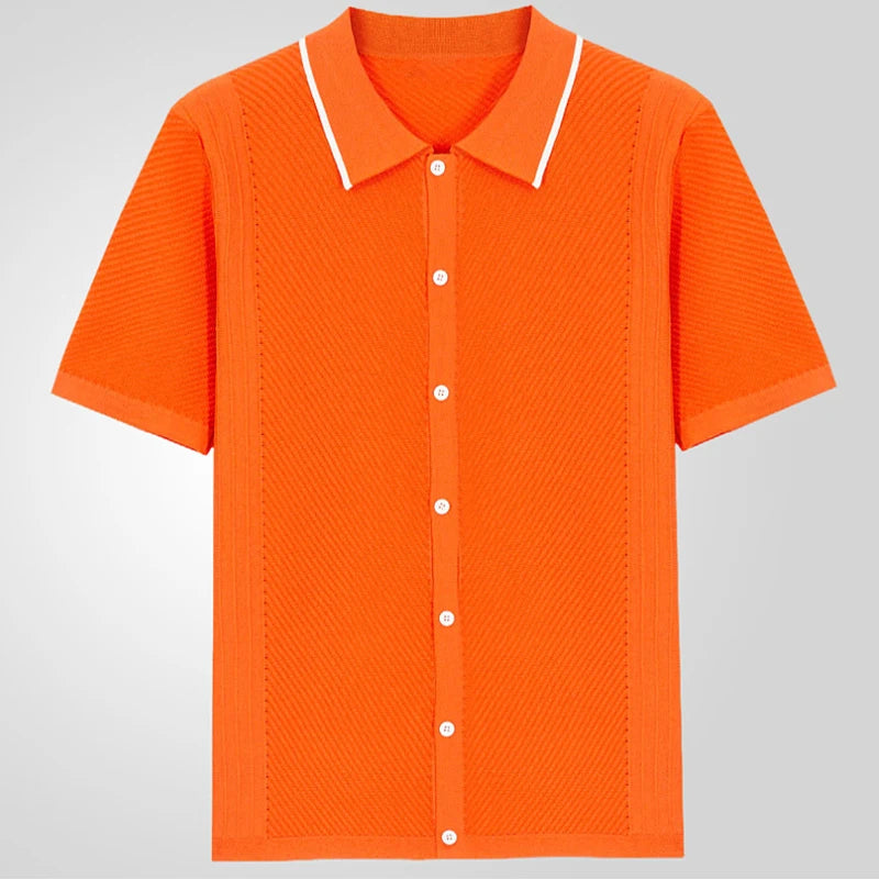 Vintage Knit Polo Shirt – Unique Patchwork Design for Casual Elegance 2