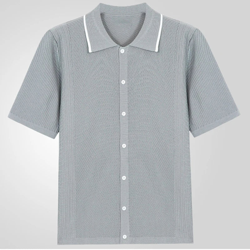 Vintage Knit Polo Shirt – Unique Patchwork Design for Casual Elegance 4
