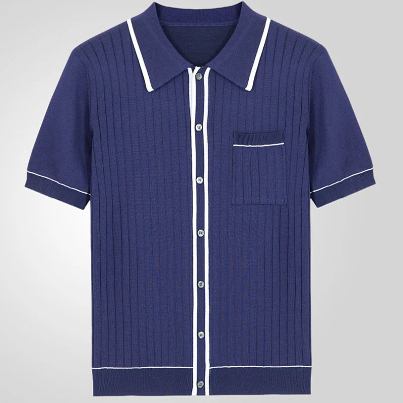 Vintage Knit Polo Shirt – Unique Patchwork Design for Casual Elegance 6