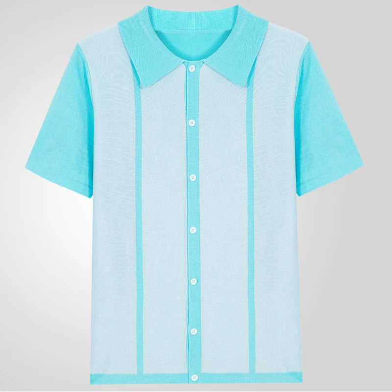 Vintage Knit Polo Shirt – Unique Patchwork Design for Casual Elegance 7