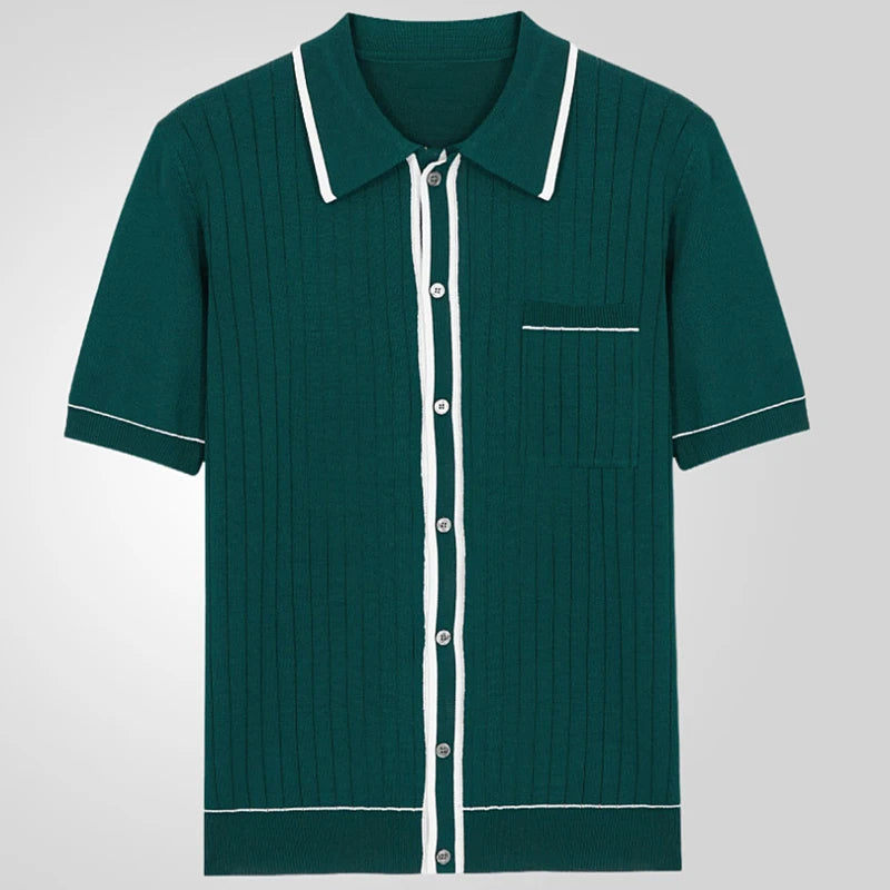 Vintage Knit Polo Shirt – Unique Patchwork Design for Casual Elegance 8